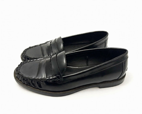 Black leather slip loafers - slip-on,