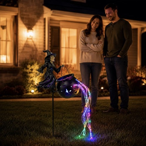 Witch cauldron garden stake - witch,