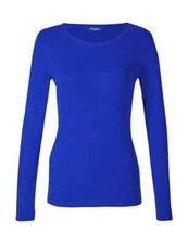 WOMENS LADIES LONG SLEEVE STRETCH PLAIN ROUND SCOOP NECK T SHIRT UK 8-26