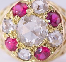 Antique Victorian 14k Gold Ladies Ring 1ct Old Rose Cut Diamond and Ruby c1860