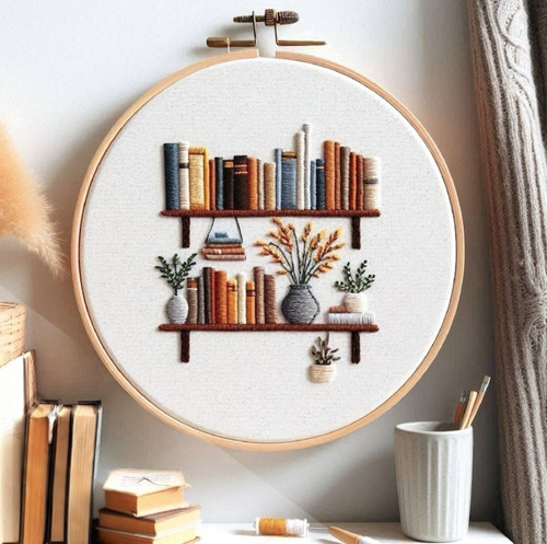 Elegant bookshelf embroidery - elegant,