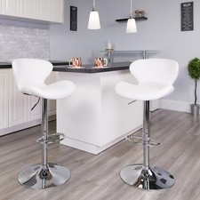 Set of 2 Bar Stools White Sturdy Chrome Base Faux Leather Adjustable Footrest