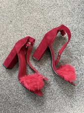 Red Fluffy Velvet Heels