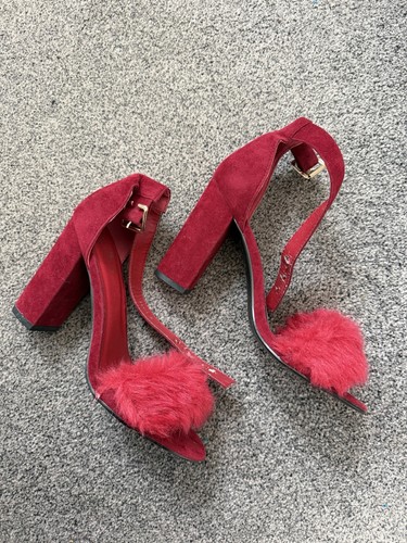 Red fluffy velvet - red, heels