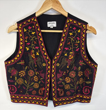 Alternatives By Traidcraft Waistcoat Black Yellow Embroidered Hippie UK M 8/10