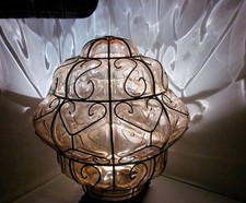 STUNNING VINTAGE RETRO CAGED METAL PINK GLASS LAMP LIGHT SHADE 24cm HIGH