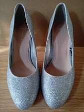 Ladies Silver Sparkly Shoes Uk 7 Wide Fit New Look 4" Stiletto  GLITZ GLAM PARTY