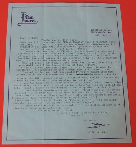 Stan laurel signed - signed, letter