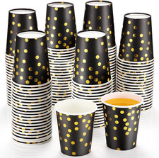 100 Pcs Black Gold Foil Disposable Paper Cups Christmas Polka Dot Shot 9 Oz Coff