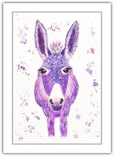 Donkey Purple Pet - Watercolour Print Greeting Card - Birthday / Notelet / Blank