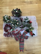 Job Lot of Artificial Fauna wicker sleigh tartan bows Christmas Decs. All sorts