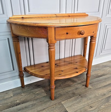 Vintage Ducal Solid Pine Console Table – Half Moon Hall Table Drawer - Demi Lune