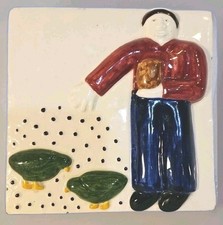 Vintage Folk Art Pottery Tile