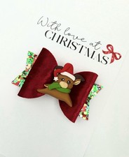 New Unused Hair Bow Reindeer Themed Christmas Hair Bow