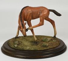 Rare 1989 Country Artists Foal Scratching on Wooden Base by Gill Parker