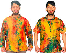 Colourful Multicolour Tie Dye Grandad Collarless Kurta Shirt Men's: Clearance