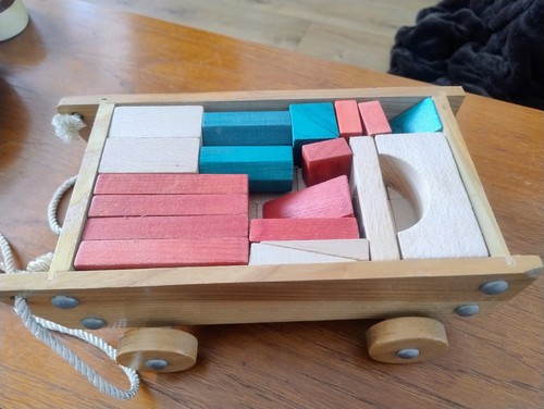 Vintage wooden pull along cart - vintage,