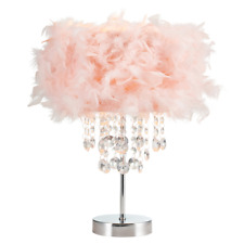 Modern Chandelier Style Pink Feather Table Lamp with Waterfall Acrylic Drople...