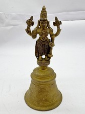 VINTAGE INDIAN BRASS TEMPLE BELL HINDU DEITY FIGURE ALTAR PRAYER HAND BELL
