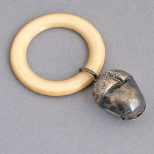 Antique BABY RATTLE Acorn STERLING SILVER Soother /Pacifier HALLMARKED for 1923