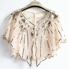 Gold Black Ladies Shawl Wraps Sequin Evening Cape Bridal Bolero Flapper Vintage