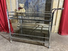 Vintage 1970s Chrome & Smoked Glass Bar Cart By Merrow Associates  FREE MCR DEL