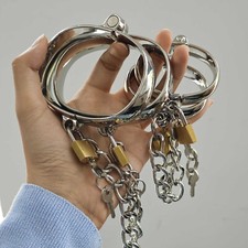 Metal Handcuffs Wrist Ankle Cuffs Restraint Chain Bondage Slave BDSM Fetish Game