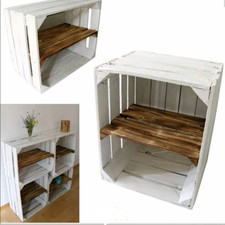 1 x WHITE PAINTED APPLE CRATE WITH SMOKED WOOD SHELF BEDSIDE CABINET STORAGE.