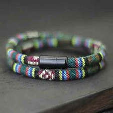 Braided Bracelet for Men / Women Magnetic Clasp - Bohemia Ethnic - Dark Green 21