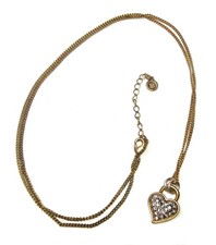 One Button Necklace with Heart Lock Pendant, Pave Crystals Decoration