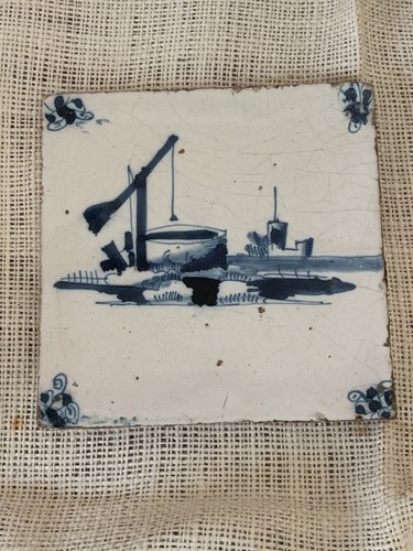 Antique dutch delft tile - delft,