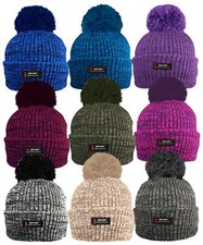R40 THERMAL INSULATION MENS LADIES MARL BOBBLE FLEECE LINED WINTER POM POM HAT