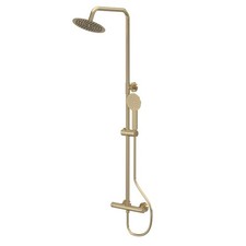 Nuie Brushed Brass Thermostatic Bar Shower & Rigid Riser Kit Ultra-Slim Bathroom