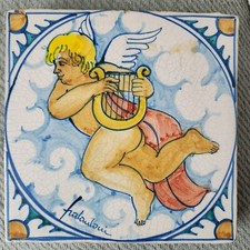 Fratantoni Vietri Terracotta Tile Italian Cherub Angel Harp Pottery Art Plaque 