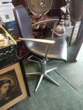 Set Of 5 Vintage MG Bross Chairs, Heavy Chrome Frame With Black Leather Seat