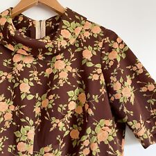 Vintage Dress Ladies Long Retro Floral 1970s Short Sleeve Collar Handmade L