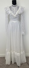Vintage 1970s Gunne Sax Wedding Dress XS 5 Prairie High Neck Lace White Ruffle