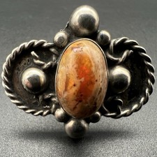 Vintage Mexican Sterling Silver Shield Ring W/ Magnificent Fire Opal Sized 7.25
