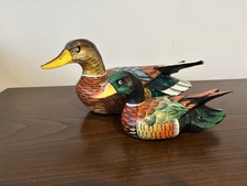 2 pcs Hand Carved Wooden Duck