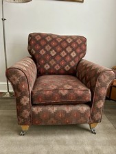 Alstons "Vermont" Armchair – Classic Patterned Fabric, Oak Legs on Castors