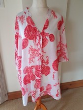 BNWOT Indian Emporium 100% Cotton Short Sleeve Coral & White Freesize Shirt Top