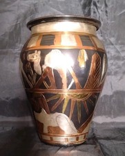 Vintage Egyptian Vase/ Brass Copper Silver with Black Background Made In Egypt