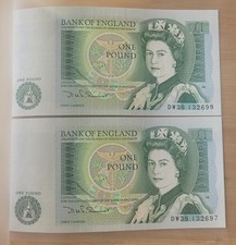 1 Pound Note, Cashier D.H.F SOMERSET  Uncirculated,  Conservative Numbers X2
