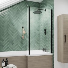 Nuie Pacific L-Shaped Matt Black Fixed Bath Screen Modern Bathroom Shower Glass