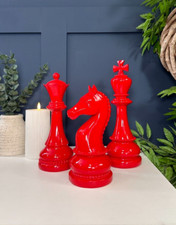Large Red Set of 3 Chess Pieces Sculpture Ornaments | Chess Board Game Gift