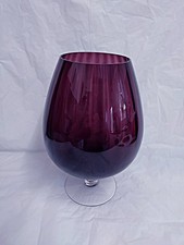 Large Vintage Empoli Purple Short Stem Glass Balloon Vase 26cm tall