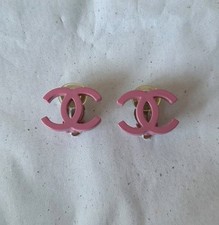 Chanel vintage Spring 2004 clip earrings with pink enameled CC logos