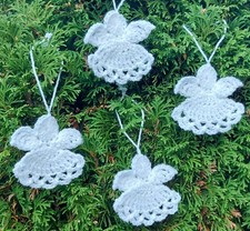 Set of 4 Angels Handmade Crochet Xmas Tree Decorations White