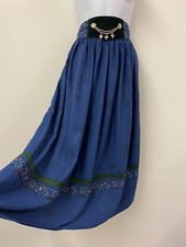 Vintage Skirt Blue Quality Size 10 Floral Landhaus Long Boho Bohemian Rero Belt 