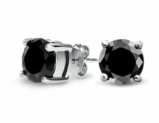 1.00ct Real Black Diamond Studs, White Gold Sparkly Earrings